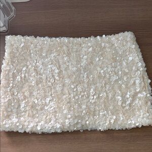 EDIKTED Sequin Embellished Cream Clutch